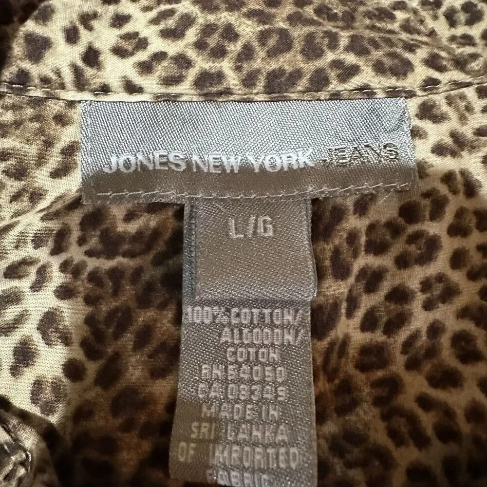 Jones New York Jeans 100% Cotton Leopard Print Button-Up Shirt Brown Womens L - Picture 4 of 4